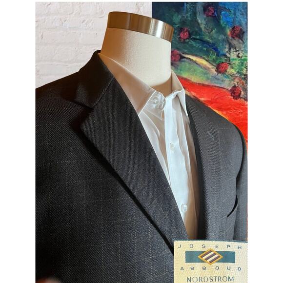Joseph Abboud 44L Mens Charcoal Gray Gold Plaid Blazer Sport Coat Jacket - Picture 4 of 14